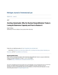 Why the Nuclear Nonproliferation Treaty Is Losing Its Deterrence Capacity and How to Restore It