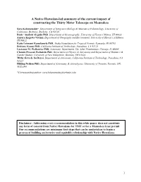 A Native Hawaiian-Led Summary of the Current Impact of Constructing the Thirty Meter Telescope on Maunakea