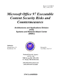 Microsoft Office 97 Executable Content Security Risks and Countermeasures