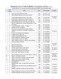 Alphabetic List of Tests Available in Curriculum Library (3/1/2015)