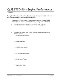 QUESTIONS – 4 Stroke Cycle