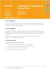 Unit 28: Contribute to Managing an Equine Event