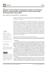 Changes in the Aromatic Compounds Content in the Muscat Wines As a Result of the Application of Ultrasound During Pre-Fermentative Maceration