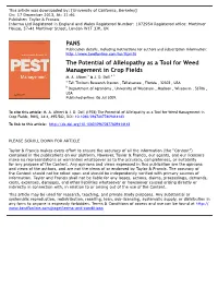 PANS the Potential of Allelopathy As a Tool for Weed Management In