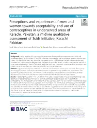 Perceptions and Experiences of Men and Women Towards Acceptability and Use of Contraceptives in Underserved Areas of Karachi, Pa