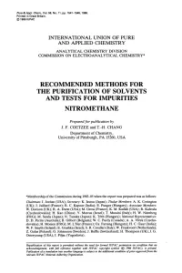 Recommended Methods for the Purification of Solvents and Tests for Impurities Nitromethane