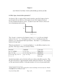 Chapter 6 ELECTRONIC FILTERS, TUNED AMPLIFIERS And