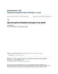 Light Interception and Radiative Exchange in Crop Stands