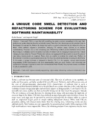 A Unique Code Smell Detection and Refactoring Scheme for Evaluating Software Maintainability