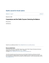 Corporations and the Public Purpose: Restoring the Balance