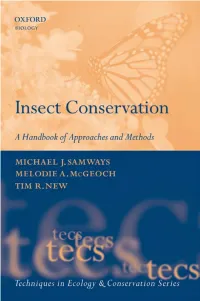 Insect Conservation a Handbook of Approaches and Methods