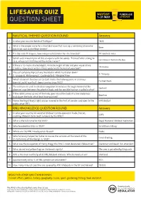 Lifesaver Quiz Question Sheet