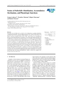 Toxins of Pufferfish—Distribution, Accumulation Mechanism, and Physiologic Functions