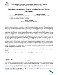 Knowledge Acquisition – Sharing Based on Interim Manager Experiences
