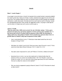 Week 1- Jonah Chapter 1 As We Begin to Study the Book of Jonah, It's
