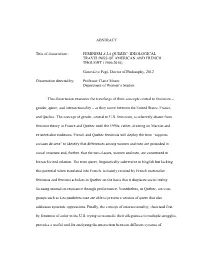 ABSTRACT Title of Dissertation : FEMINISM À LA QUEBEC