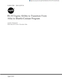 RL10 Engine Ability to Transition from Atlas to Shuttle/Centaur Program