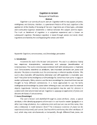 Cognition in Jainism Narayan Lal Kachhara Abstract Cognition Is an Activity of Soul in Jainism
