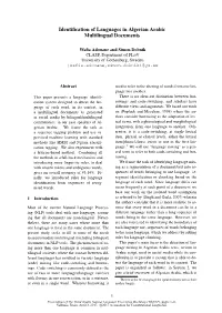 Identification of Languages in Algerian Arabic Multilingual Documents