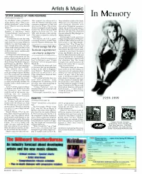 In Memory (Continued from Page 12) Ley of Malls" Adds a Zombies- Ther Support the Album with a Busy Schedule Outside of the Band: Esque Farfisa Line