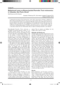 Behavioural Notes on Brown-Backed Parrotlet Touit Melanonotus In