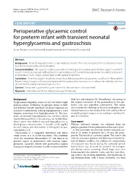 Perioperative Glycaemic Control for Preterm Infant with Transient