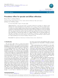 Precedence Effect for Specular and Diffuse Reflections