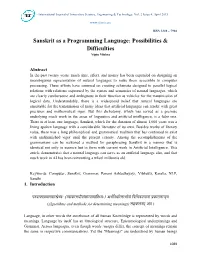 Sanskrit As a Programming Language: Possibilities & Difficulties Vipin Mishra