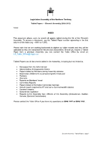 Tabled Papers Index