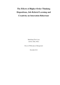 The Effects of Higher-Order Thinking Dispositions, Job-Related Learning and Creativity on Innovation Behaviour