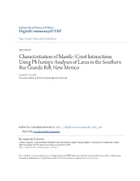 Characterization of Mantle/Crust Interactions Using Pb Isotope