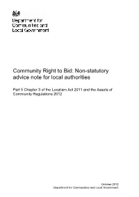 Community Right to Bid: Non-Statutory Advice Note for Local Authorities