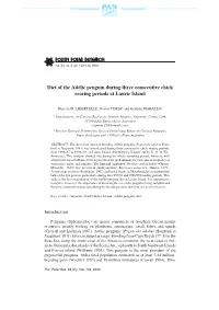 Diet of the Adélie Penguin During Three Consecutive Chick Rearing Periods at Laurie Island