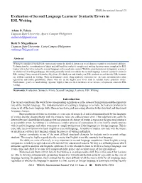 Evaluation of Second Language Learners' Syntactic Errors in ESL