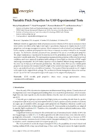 Variable Pitch Propeller for UAV-Experimental Tests