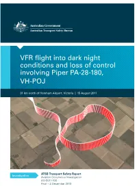 VFR Flight Into Dark Night Conditions and Loss of Control Involving Piper PA-28-180, VH-POJ