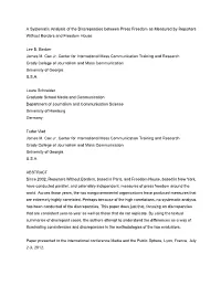 A Systematic Analysis of the Discrepancies Between Press Freedom As Measured by Reporters Without Borders and Freedom House