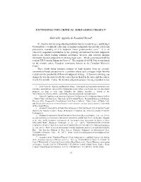 Extending the Critical Rereading Project