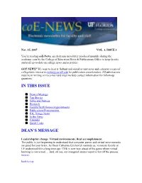 In This Issue Dean's Message
