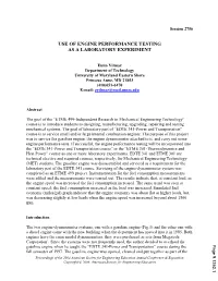 Use of Engine Performance Testing As a Laboratory Experiment