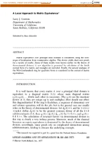 A Local Approach to Matrix Equivalence*