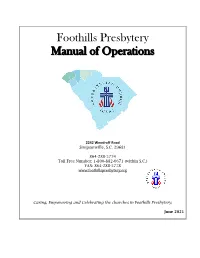 Foothills Presbytery Manual of Operations