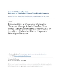 Indian Hostilities in Oregon and Washington Territories. Message