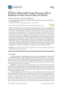 Potential of Renewable Energy Resources with an Emphasis on Solar Power in Iraq: an Outlook