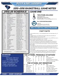 2015-2016 BASKETBALL GAME NOTES 2015-16 Schedule