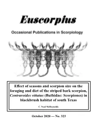 Effect of Seasons and Scorpion Size on The