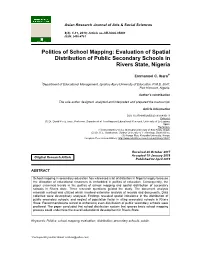 Evaluation of Spatial Distribution of Public Secondary Schools in Rivers State, Nigeria