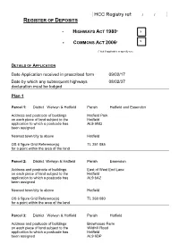 HCC Registry Ref: / / REGISTER of DEPOSITS