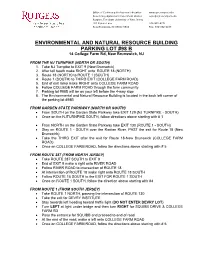 Directions to Environmental and Natural Resource Building