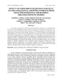 Effect of Forward Integration Strategy on Organizational Growth: Evidence from Selected Insurance and Banking Organizations in Nigeria